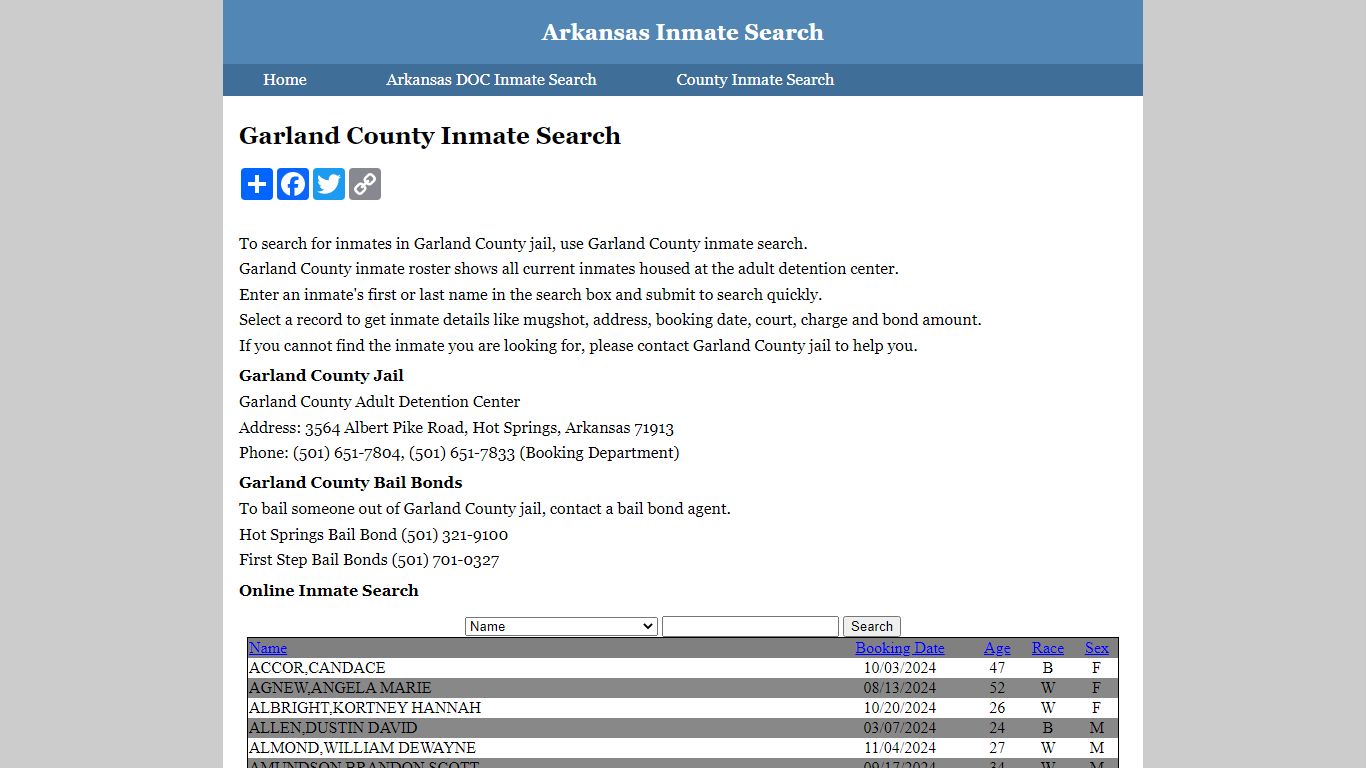 Garland County Inmate Search